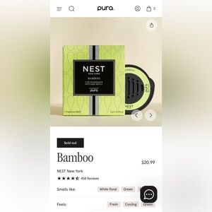 *NIB* Pura NEST New York Bamboo Car Fragrance Diffuser Refill